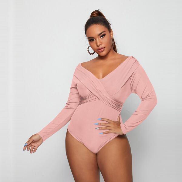 

Plus Solid Crossover Bodysuit, Dusty pink