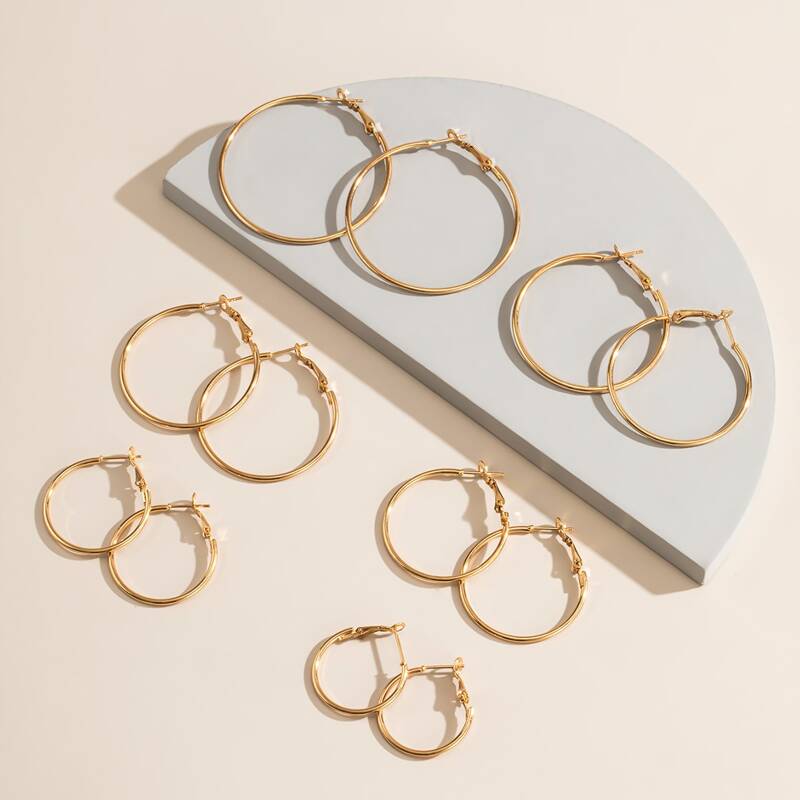 

6pairs Simple Hoop Earrings, Gold