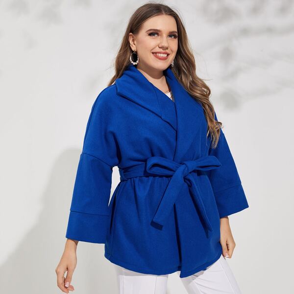

Plus Solid Self Tie Overcoat, Royal blue