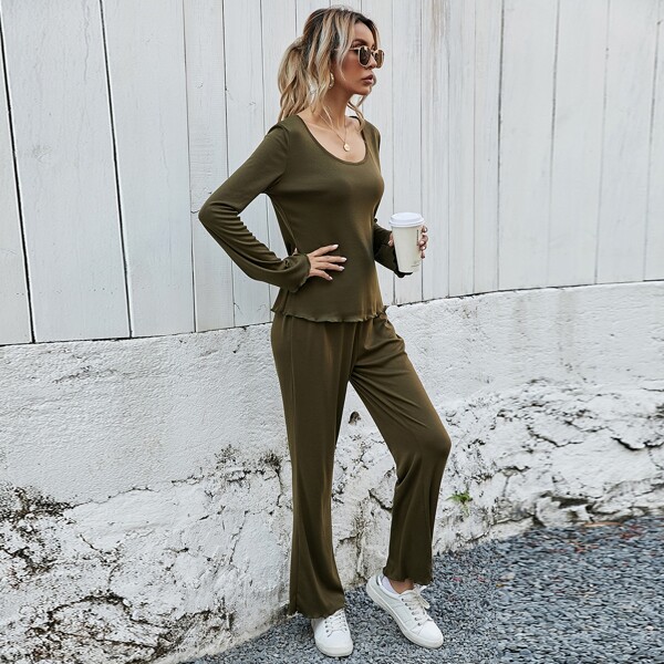 

Lettuce Trim Solid Tee & Pants, Army green