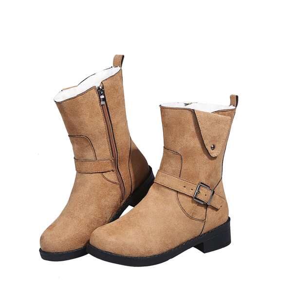 

Buckle Decor Wide Fit Snow Boots, Yellow