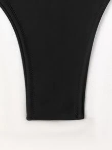 SHEIN Swim 豹紋邊微三角比基尼套裝，適用於夏季沙灘 - 黑色 - 查看 3