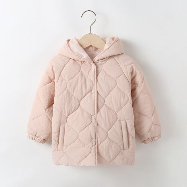 

Toddler Girls Single Breasted Slant Pocket Hooded Puffer Coat, Baby pink