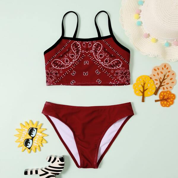 

Girls Paisley Print Bikini Swimsuit, Burgundy
