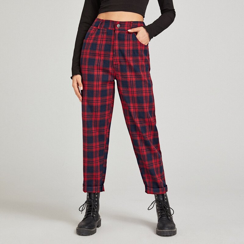 

Plaid Carrot Pants, Red