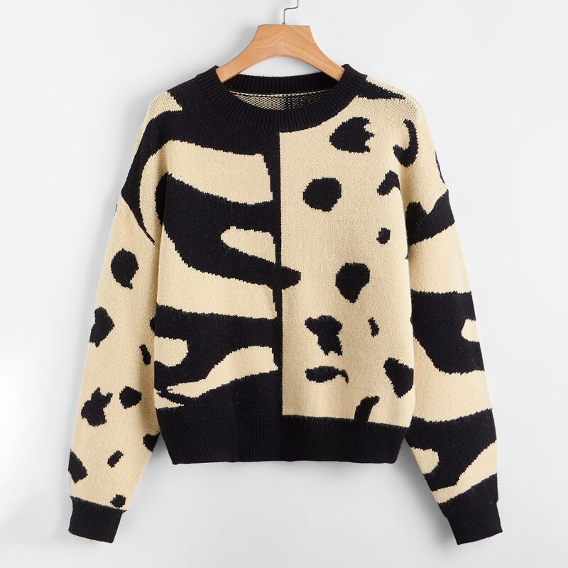 

Drop Shoulder Two Tone Sweater, Multicolor