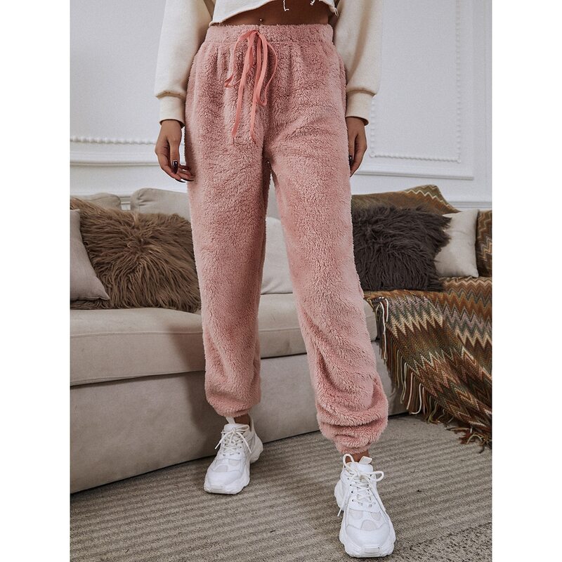 

Knot Front Solid Teddy Sweatpants, Dusty pink