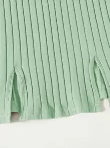 Muchica Split Hem Rib Knit Dress - Mint Green - View 5