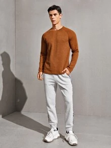 Manfinity RebelGame Men Raglan Sleeve Rib-knit Tee - Brown - View 4