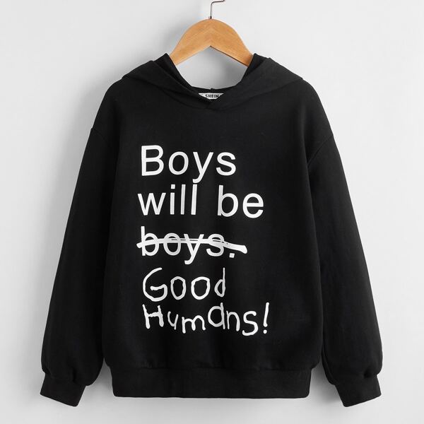 

Boys Drop Shoulder Slogan Graphic Hoodie, Black