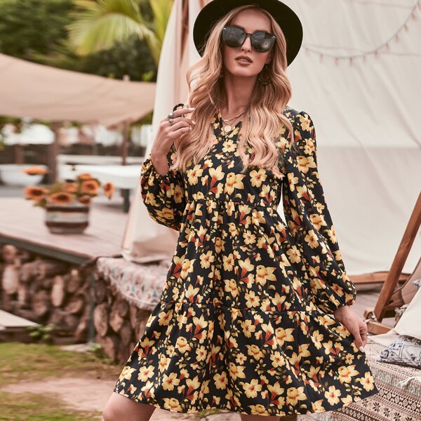 

Allover Floral Swing Dress, Multicolor