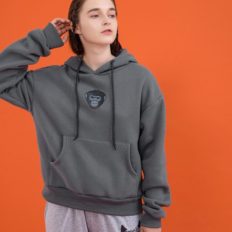 

Monkey Graphic Drawstring Hoodie, Dark grey