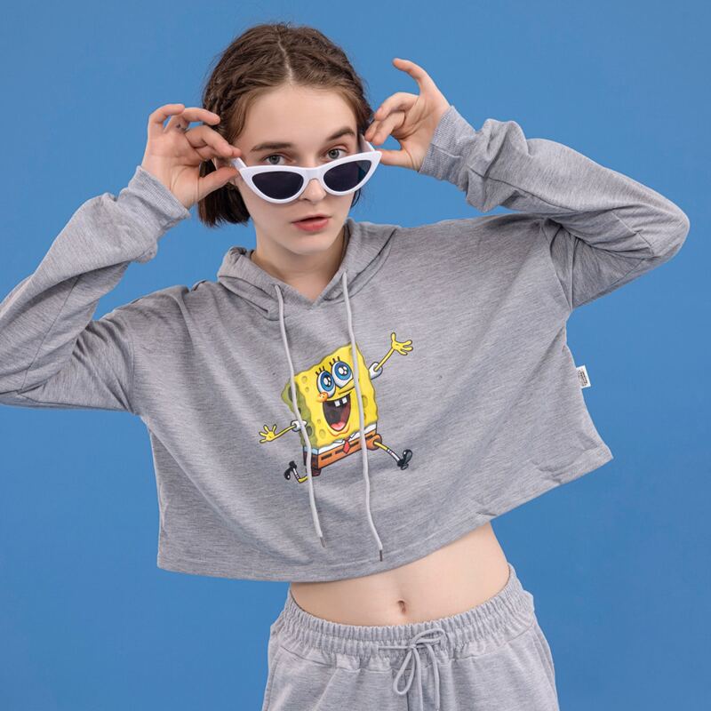 

Graphic Crop Hoodie, Light grey
