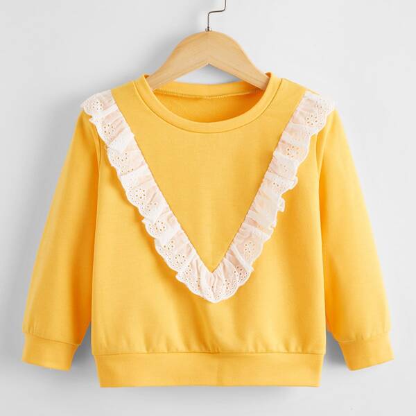 

Toddler Girls Eyelet Embroidery Trim Sweatshirt, Yellow