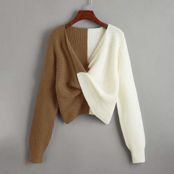 

Twist Front Colorblock Sweater, Multicolor