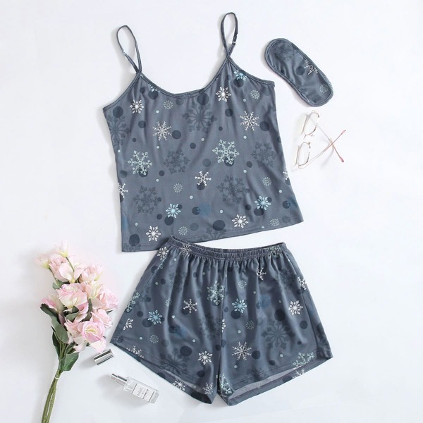 

Snowflake Print Cami PJ Set & Eye Cover, Dusty blue