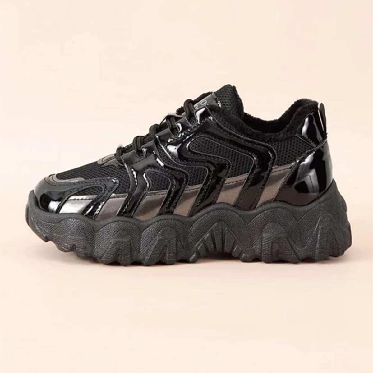 

Lace Up Chunky Trainers, Black