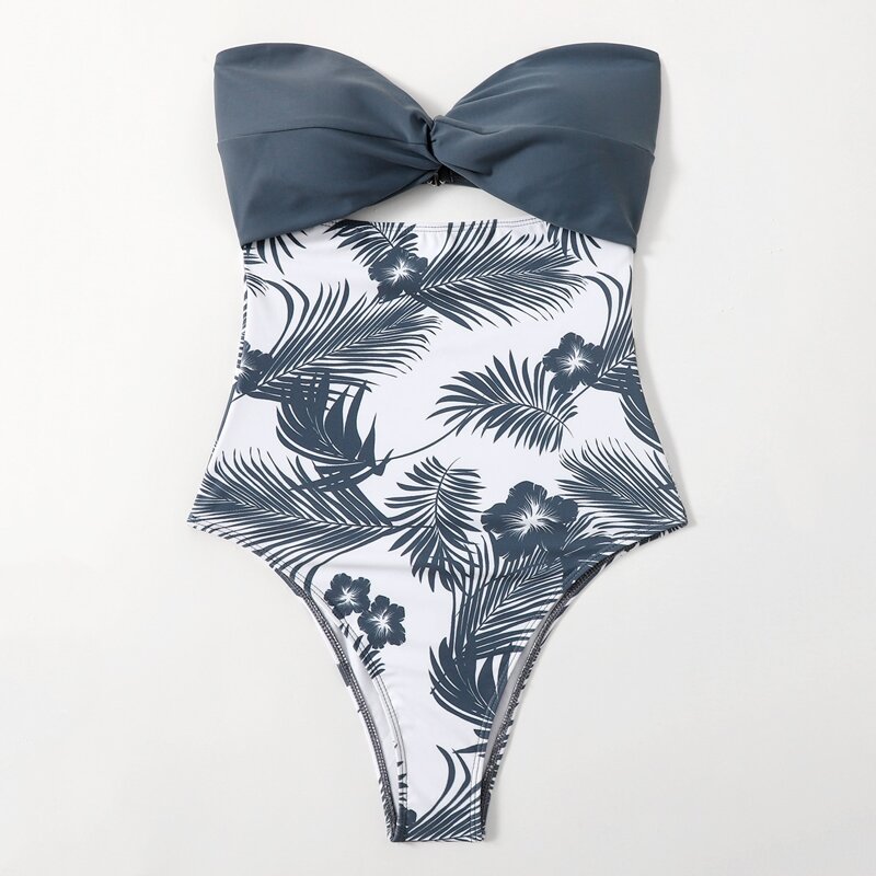 

Leaf Print Twist One Piece Swimsuit, Multicolor