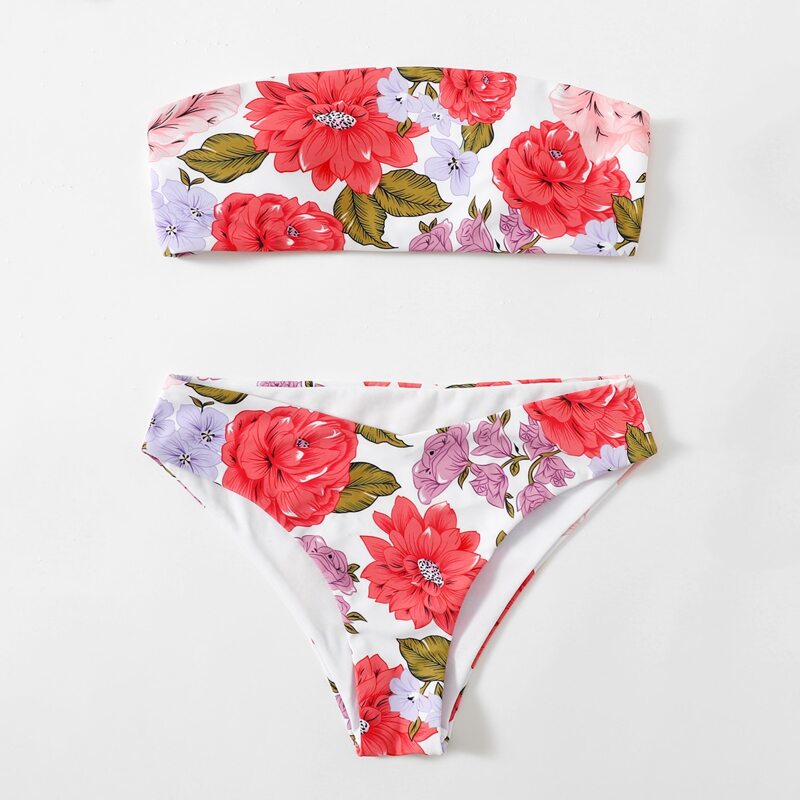 

Floral Bandeau Bikini Swimsuit, Multicolor