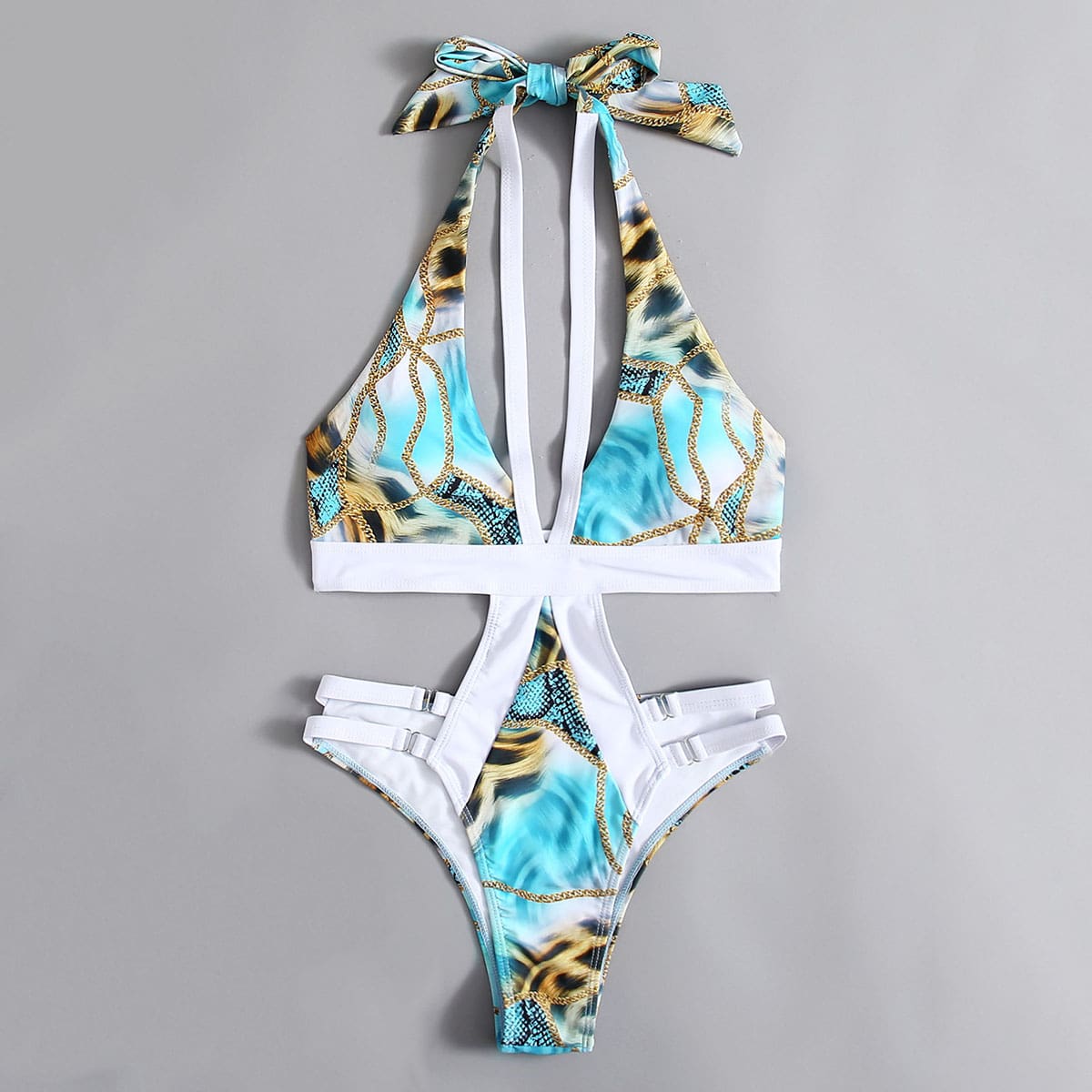 

Allover Print Cut Out One Piece Swimsuit, Multicolor
