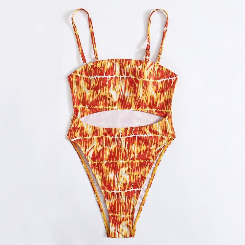 

Allover Print Cut Out One Piece Swimsuit, Multicolor