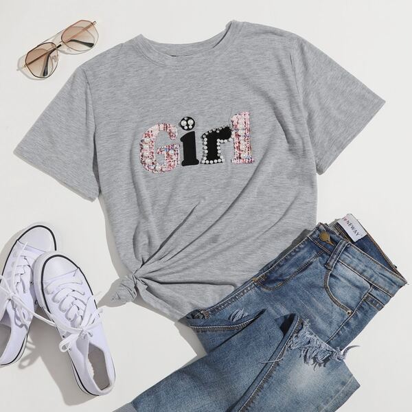 

Faux Pearl Girl Graphic Tee, Grey