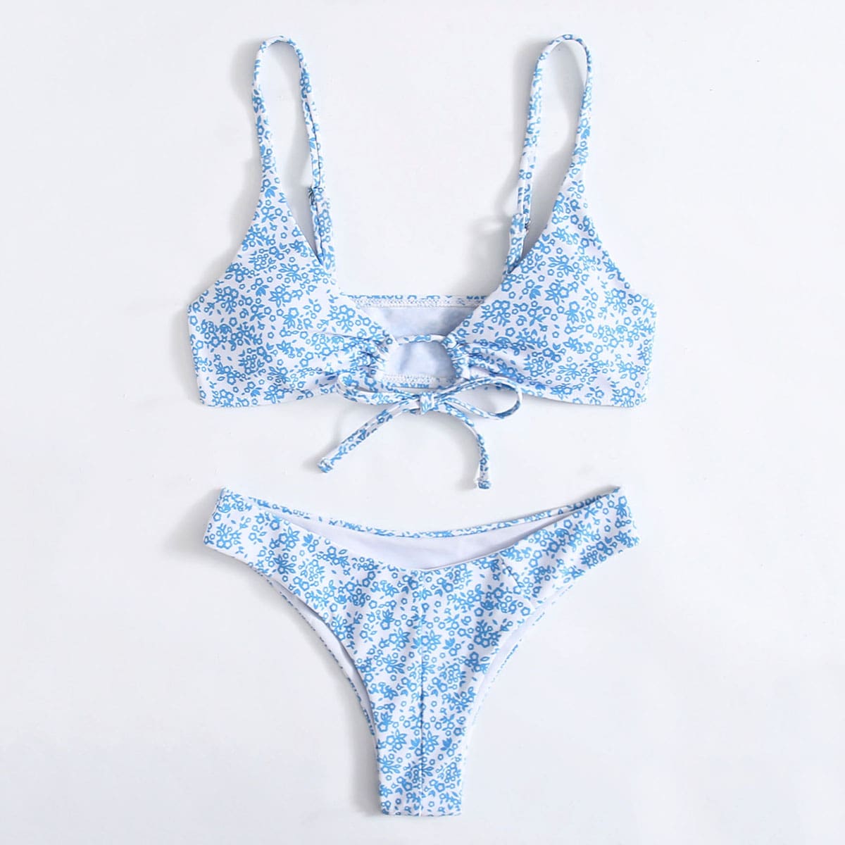 

Ditsy Floral High Cut Bikini Swimsuit, Baby blue