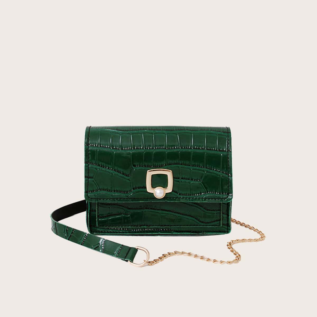 

Croc Embossed Flap Crossbody Bag, Dark green