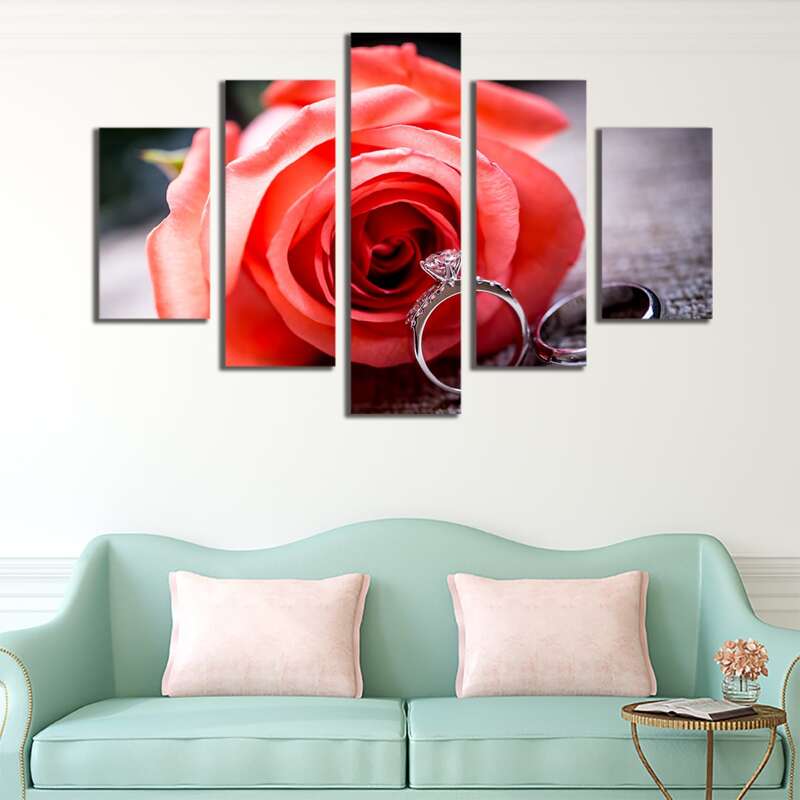 

5pcs Rose Print Wall Painting Without Frame, Multicolor