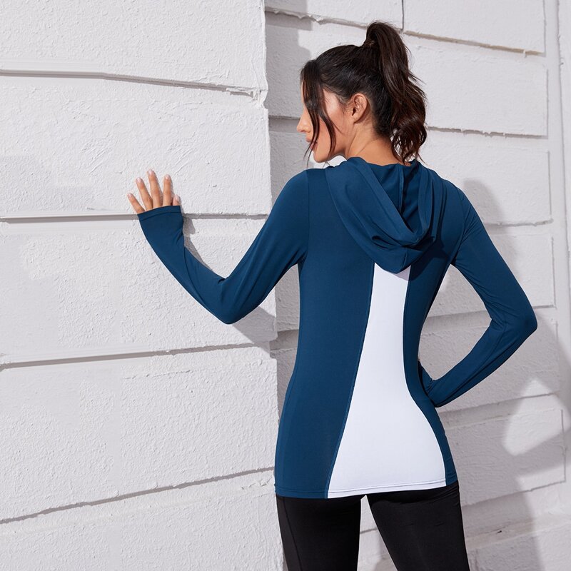 

Contrast Panel Hooded Sports Sweatshirt, Blue