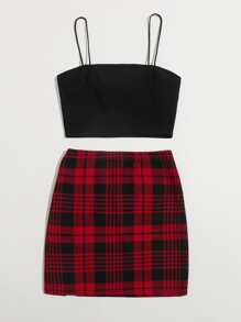 SHEIN Essnce Crop Cami Top and Split Hem Skirt Set - Multicolor - View 2