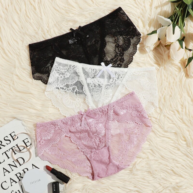 

3pack Floral Lace Bow Decor Panty Set, Multicolor