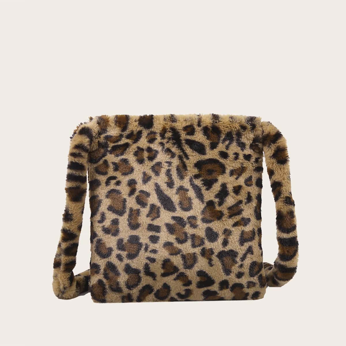 

Leopard Fluffy Crossbody Bag, Brown