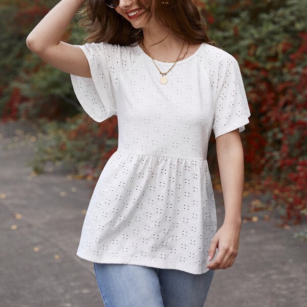 

Solid Schiffy Peplum Blouse, White