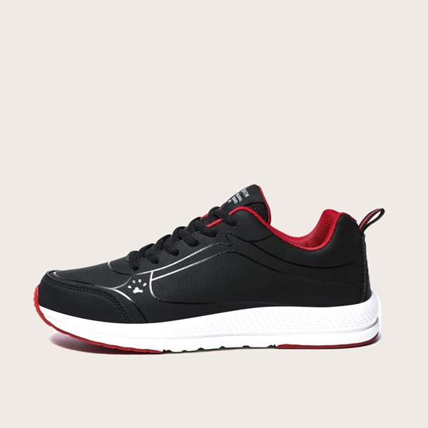 

Men Letter Patch Lace-up Front Sneakers, Black