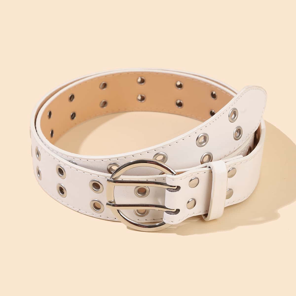 

Double Eyelet Buckle Belt, White