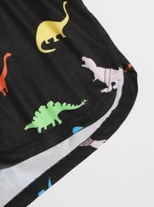 SHEIN EZwear Quần short Thắt nút Hoạt hình Giải trí - màu đen - Xem 4