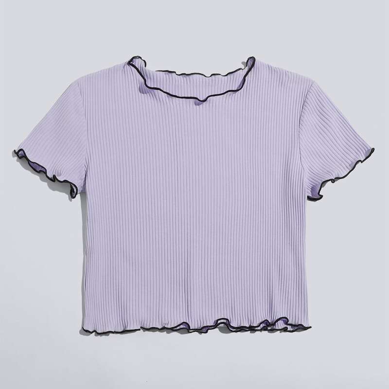 

Contrast Binding Ribbed Crop Tee, Lilac purple