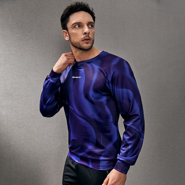 

Men Letter Graphic Sports Sweatshirt, Blue