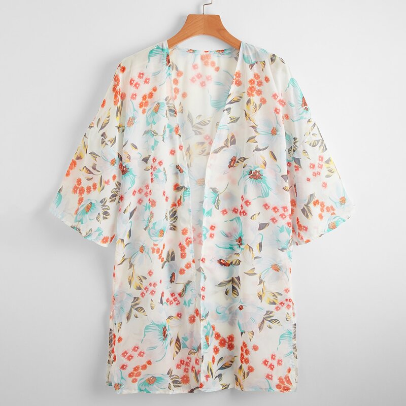 

Floral Open Front Kimono, Multicolor