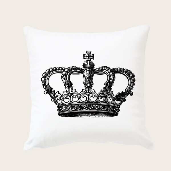 

Crown Print Cushion Cover Without Filler, Black and white