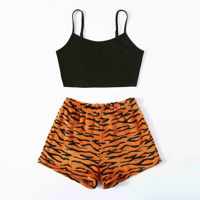 

Tiger Stripe Teddy Shorts PJ Set, Multicolor
