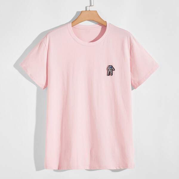 

Men Astronaut Embroidery Patched Tee, Baby pink