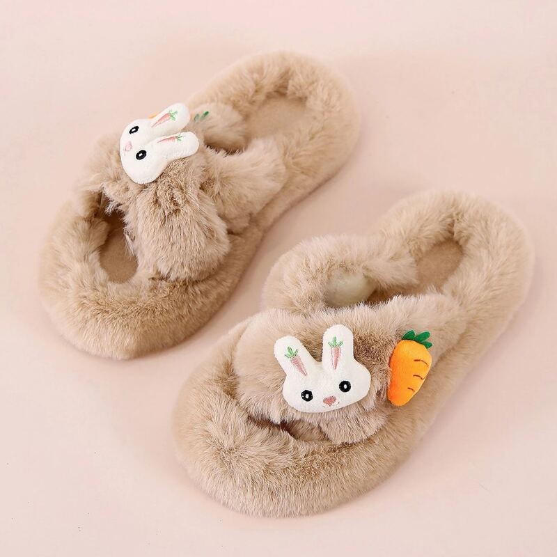 

Rabbit & Carrot Fluffy Slippers, Khaki