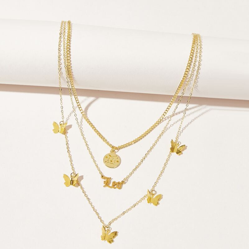 

Butterfly & Constellation Design Layered Necklace, Gold