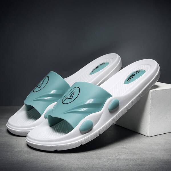 

Men Open Toe Geometric Slides, Blue and white