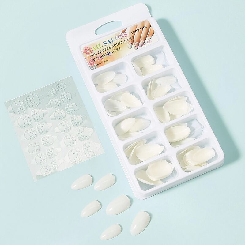 

100pcs Solid Fake Nail & 1sheet Tape, White