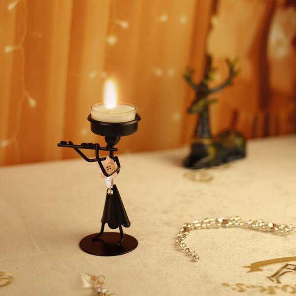 

1pc Iron Figure Design Candle Holder, Black