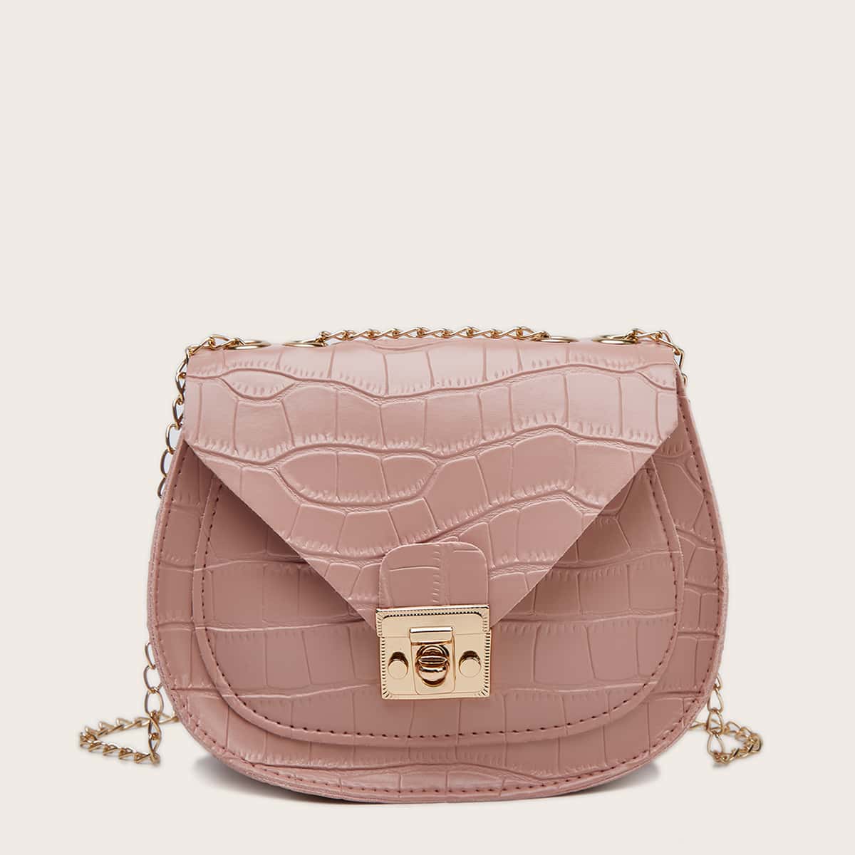 

Croc Embossed Chain Saddle Bag, Dusty pink