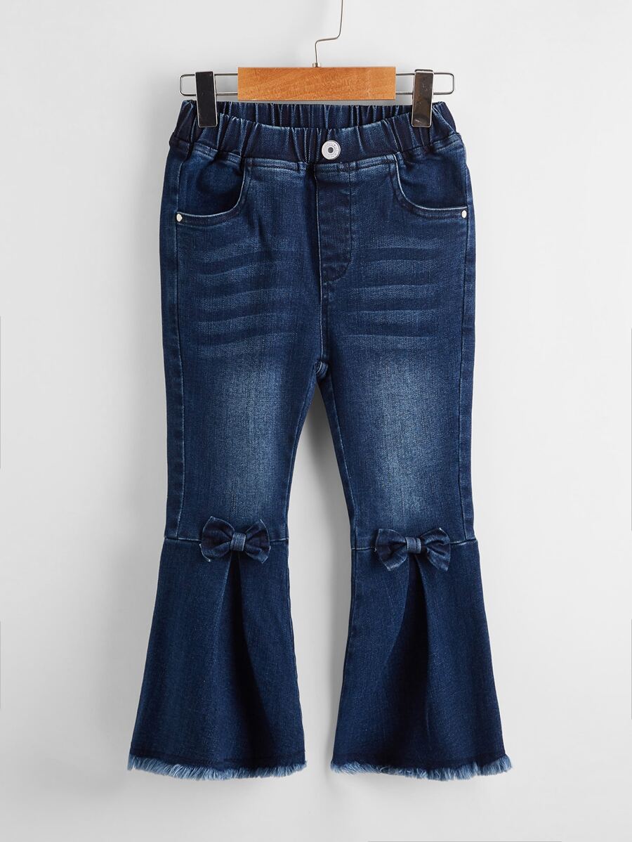 Toddler Girls Quần Jeans Hem thô màu trơn - Rửa tối - Xem 1